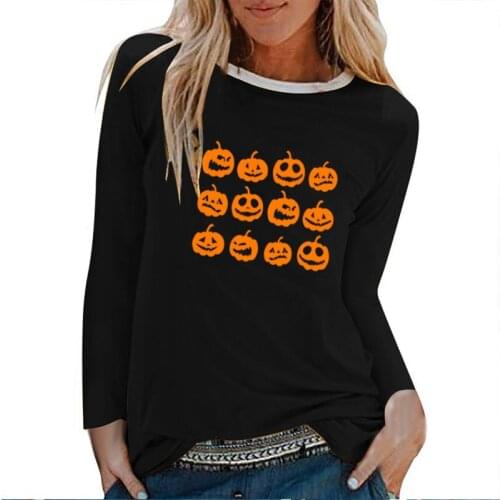 Funny Shirts for Women Casual Ropa Mujer Pumpkin Emotions Print Halloween Long Sleeve T-shirts Women Autumn Winter Graphic Tees