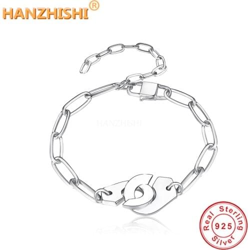 Bracelet Menotte France Paris Jewelry 925 Sterling Silver Handcuffs Bracelet for Women with Chain 925 Silver Pendant Bangle