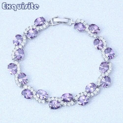 Charming Charm Bracelets Purple Austrian Crystal & Zirconia Silver Color Fashion for Women Wedding pulseras mujer Jewelry S135