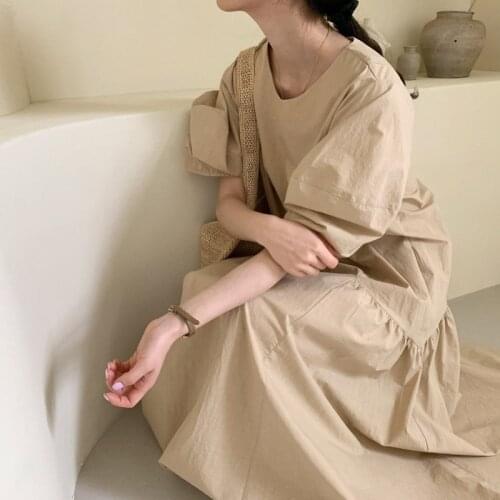 Korean Style White Dress Summer Women Elegant 2021 Short Sleeve Long Dress Casual Round Neck Dresses Vestido Feminino 15280