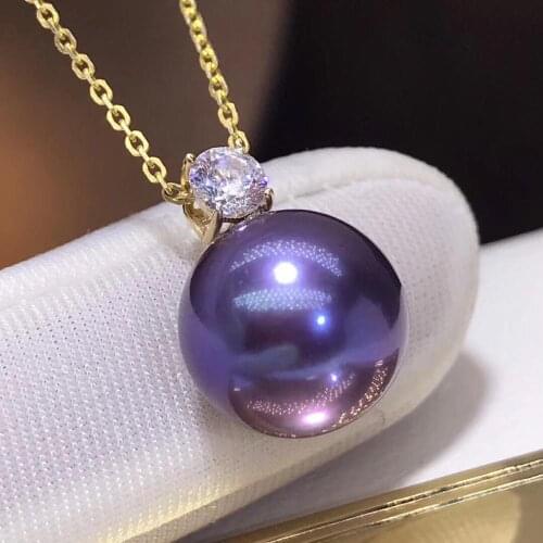 Fine Jewelry 18K Yellow Gold Natural Fresh Water Purple Pearl 11-12mm Pendant Necklaces for Women FIne Pearls Pendants