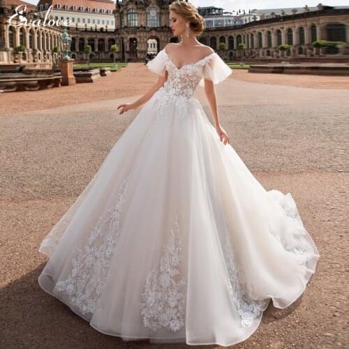 EVALOVE Romantic Sweetheart Neck Off the Shoulder A-Line Wedding Dress Gorgeous Appliques Beading Flowers Princess Bridal Gown