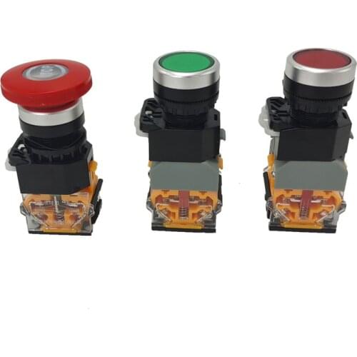 1 Red Hat Mushroom 1 NO 1 NC DPST Emergency Stop Button Switch Reset Switch Green Start Red Pause Button AC 440V 10A Auto Lock