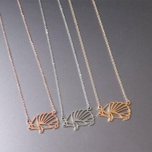 Everfast 1pc Stainless Steel Necklaces Lined Hedgehog Origami Pendants Hedgepig Collar Necklace Joyas Jewellery Bijoux femme lol