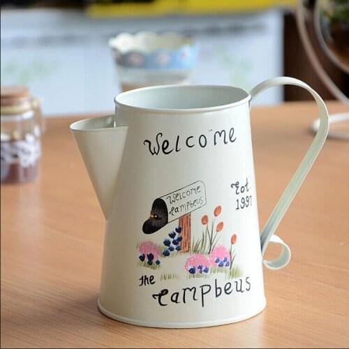 1PC Zakka Hand-painted Flower Gardening Waterpot Tin Iron Decorative Flower Vase for Simulation Flower JL 106