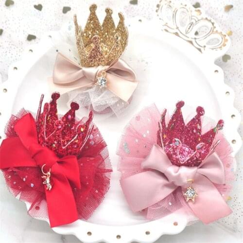 10pcs/lot Glitter Three-Dimensional Crown Hair Bows Clips Princess Hair Pins Sweet Girls Headwear Fashion Elastic Headbands