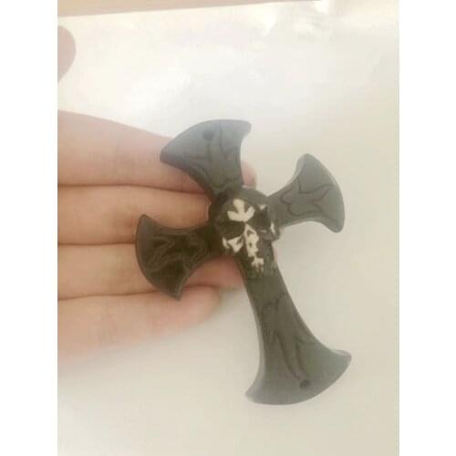 12 pcs Men Womens Biker Design Pendant Necklace Imitation Yak Bone Carved Ancient Symbol Black cross skull Gift