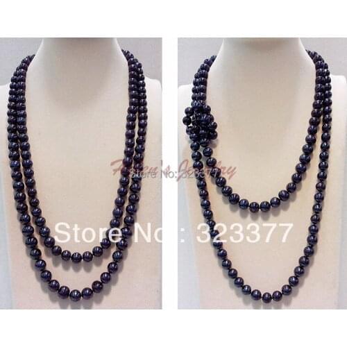 125cm Long 9-10mm Nearround Shiny Black Freshwater Pearl Sweater Necklace