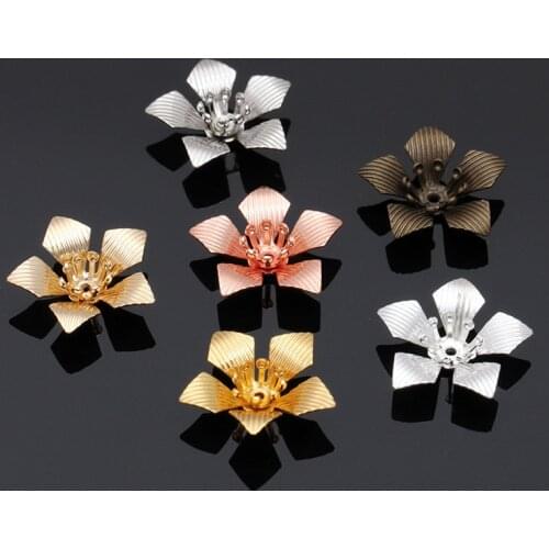 20pcs/lot 16*5mm 6 Colors Double Layer Copper Flower Bead Caps Filigree Loose Spacer Bead End Caps For DIY Jewelry Making