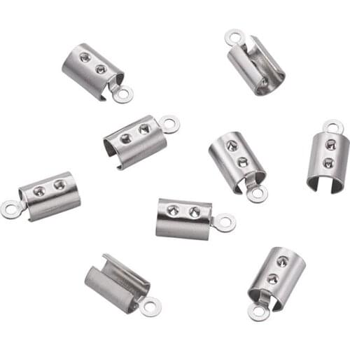 200pc 304 Stainless Steel Fold Over Cord End Leather Ribbon Ending Clasp Tip Connector for Jewelry Making DIY Finding 10.5x5x5mm