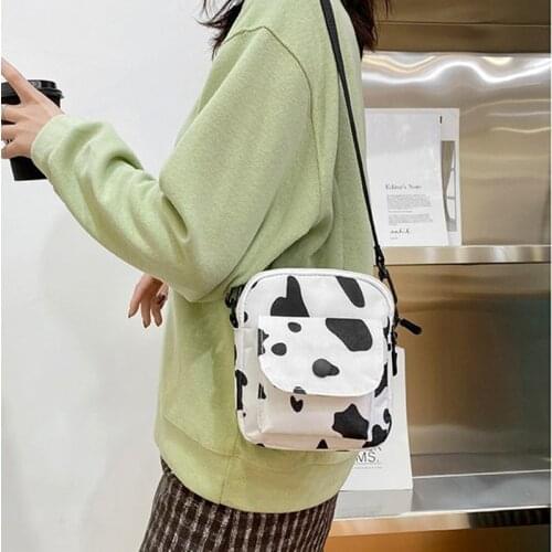 2021 Cow Print Small Square Bag Canvas Crossbody Bag For Women Leisure Messenger Bag Shoulder Bag Mobile Phone Pocket Handbags