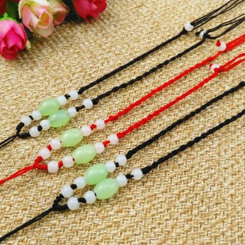 5pcs Hand Knited Necklace silk thread knot cord For Pendant-Big green bead