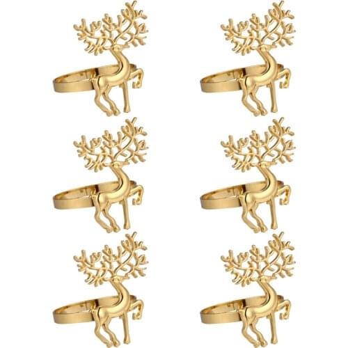6Pcs Christmas Deer Design Napkin Rings Alloy Napkin Holder Party Decoration