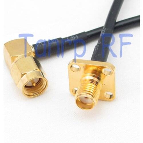 8in SMA male right angle to SMA female with 4 hole panel RF connector adapter 20CM Pigtail coaxial jumper cable RG174 extension