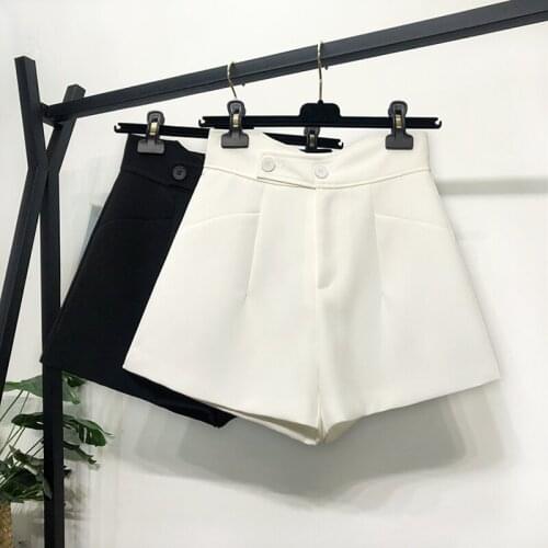 White suit shorts female summer Thin section High waist Loose Slim Thin black a-line wide-leg pants Simple Casual Solid Pants