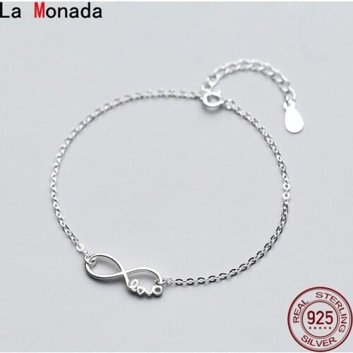 La Monada 20/25cm Eight Letter 925 Sterling Silver Bracelet Women On Hand Real Fine Chain Bracelet For Women Girl Jewelry Female