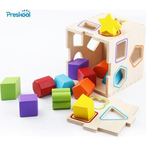 Montessori Kids Toy Geometric Intelligent Cage Shape Puzzles Wood Preschool Brinquedos Juguets
