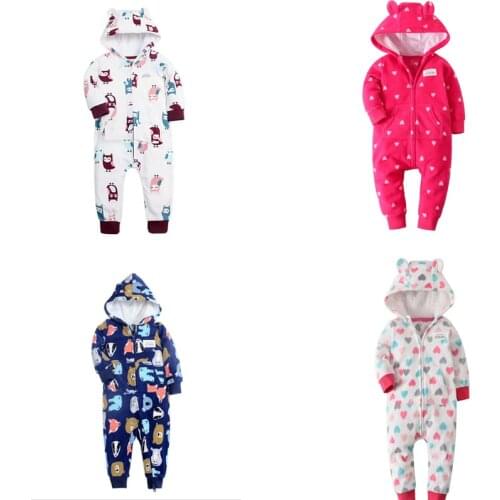 Baby winter clothes 2020 unisex newborn boy girl long sleeve hooded jumpsuit infant outwear clothing warm fleece zipper