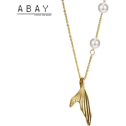 Women Titanium Steel Fishtail Pendant New Fashion Temperament Pearl Simple Versatile High Sense Exquisite Female Clavicle Chain