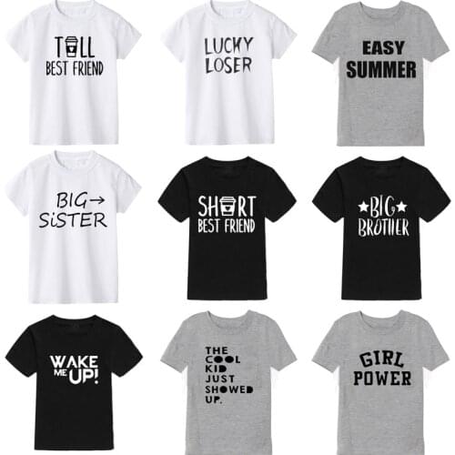 Boys T Shirt For Girls Summer Cute Cotton Girl T-Shirt Black Whiet Gray Kids Clothes Boys Birthday Tshirt Childrens Clothing