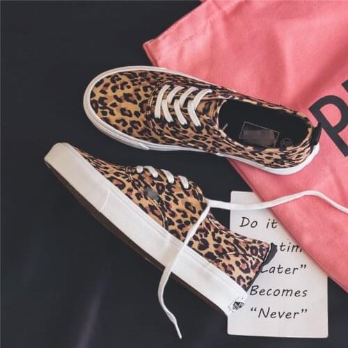 Women Canvas Shoes Leopard Lace Up Lady Sneakers 2019 Flat Heel Thick Canvas Ins Hot Selling Fashion Shoes 35-40 Tenis Feminino