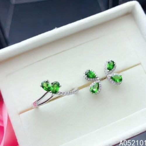 KJJEAXCMY Fine Jewelry 925 sterling silver inlaid natural Diopside girl luxury earring ring set support test Chinese style