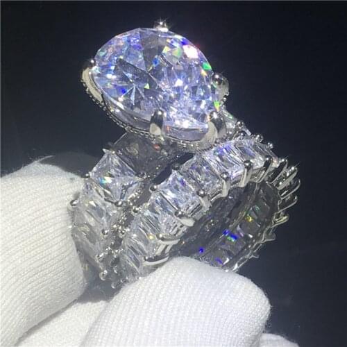 Handmade Pear cut 8ct Lab Diamond Ring sets 925 sterling silver Jewelry Engagement Wedding band Rings for Women men Party Bijou