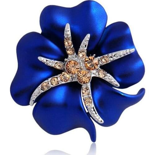 Gold Color Blue Enamel Flower and Starfish Small Jewelry Pin Brooch with Crystals