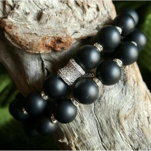 Matte Onyx Agates Beads Pave CZ Tube Micro Pave Beads Bracelets Set SE21682