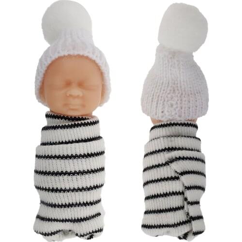 Mini Simulation Reborn Baby Dolls 8cm PVC Sleeping Reborn Dolls Handle Toy Baby Finger Doll Real Clothes Hat Color Random