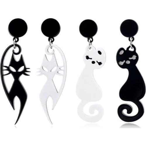 Fashion Earrings Acrylic Black White Lovers Cat Drop Earrings Statement For Women Fashion Jewelry