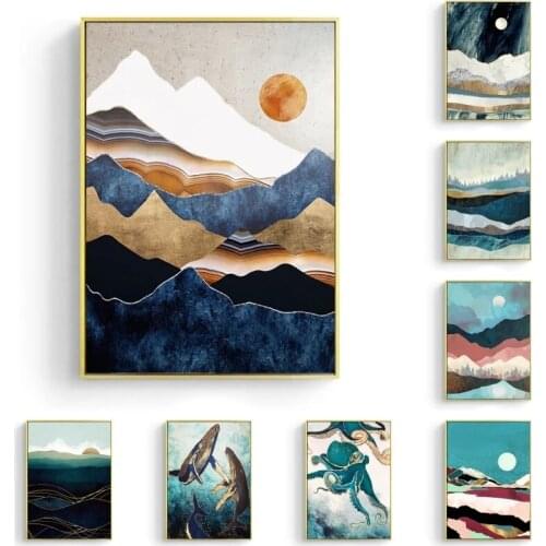 Multi-Pattern Mountain Jellyfish Octopus Abstract Canvas Painting Home Art Posters Bedroom Corridor Stickers Nordic Decoration