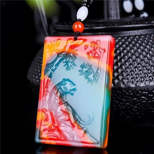 Natural Color Hand-carved Zodiac Tiger Jade Pendant Fashion Boutique Jewelry Men and Women Blood Color Necklace Gift Accessories