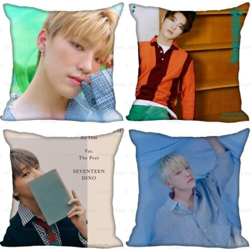 KPOP Seventeen DINO Pillow Cover Bedroom Home Office Decorative Pillowcase Square Zipper Pillow Cases Satin Fabric 0512