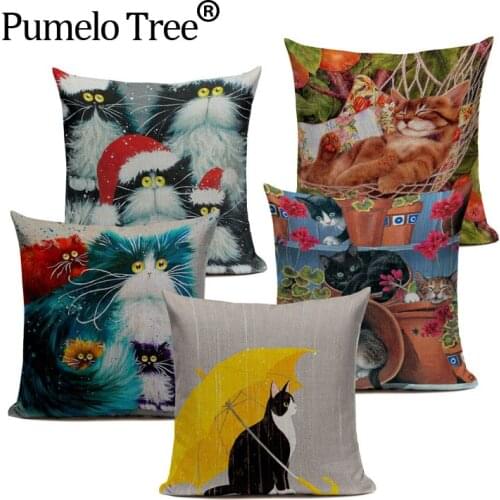 Custom Animal Cushion Covers Square Cute Cat Pillowcases Print Sofa Throw Pillow Cover High Quality Cartoon Spring Decor CarSeat