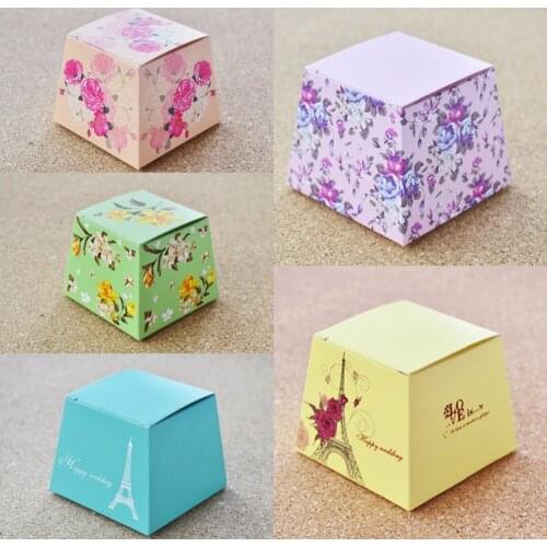 100pcs cheap New Arrival Eiffel Tower Flower Trapezoid Wedding favors Candy Boxes Paper Gift Box Sugar Candy Box