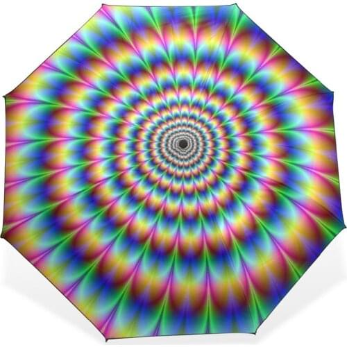 2017 New Design Optical Illusions Pattern Umbrella 3 Folding Automatic Rain Sun Protection UV Psychedelic Umbrella Drop Shipping