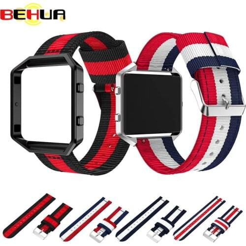 Sports Woven Nylon 23mm Watch Band+Colorful Metal Frame 2 in 1 Watch Case Band wrist band for Fitbit Blaze Bracelet watch Strap