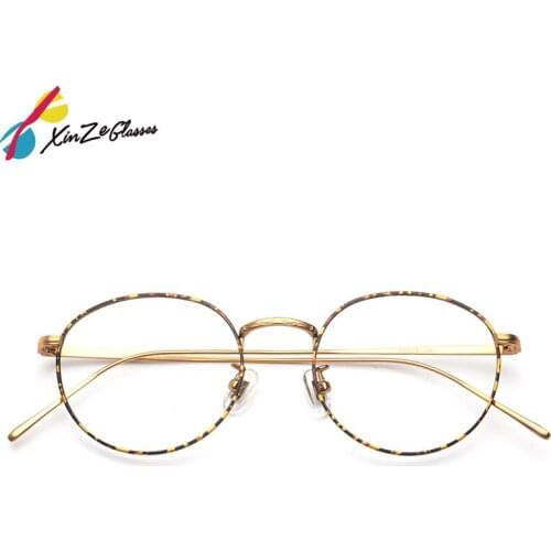XINZE Fashion Titanium Aviation Gold Clear Lens Glasses Frame Women Retro Eye glasses Frames for Prescription Men Eyeglasses