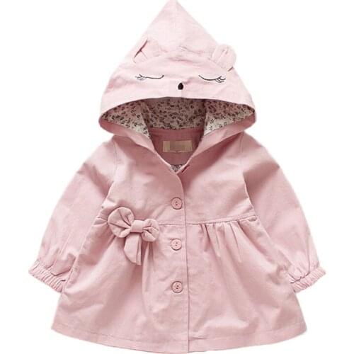 1-5Y Baby Girl Clothes Spring Autumn Fashion Kids Windbreaker Outwear 3 Color Cute Cartoon Hooded Baby Jacket Toddler Girls Coat
