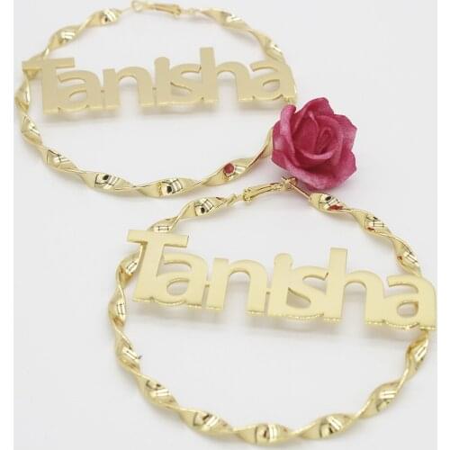 Gosun 2021 Popular Threaded Custom Earrings Round Large Earrings Jewelry Customize Stainless Steel Hoop Name Letter Earrings