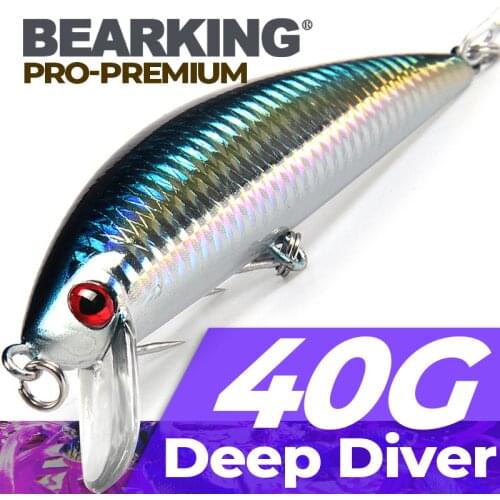 Bearking 12cm 40g deep diver sinking Minnow Fishing Lure Laser Hard Artificial Bait 3D Eyes Fishing Wobblers Crankbait Minnows