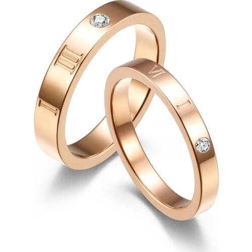 Roman Numeral Stainless Steel Couples Cubic Zircon Ring 1314 Lifetime Marriage Proposal Engagement Rose Gold Ring
