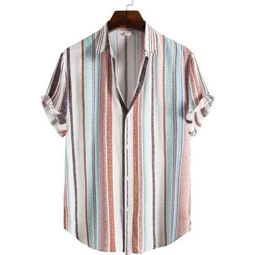 Fashoin Stripe Printed Button Up shirts Men Summer Casual Short Sleeve Camicias Brief Harajuku Stand-up Collar Classic kimono