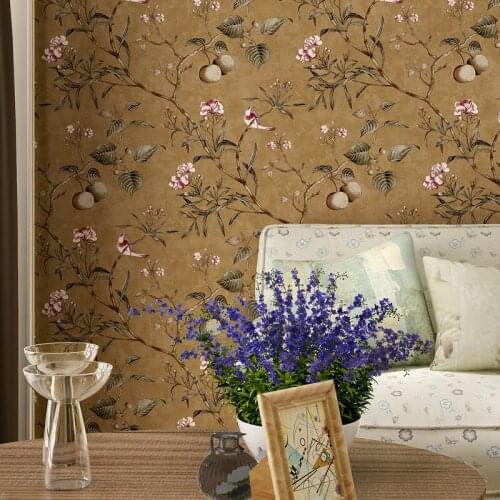 WELLYU AB version of American country retro apple tree bird wallpaper high-end villa bedroom living room pure paper wallpaper