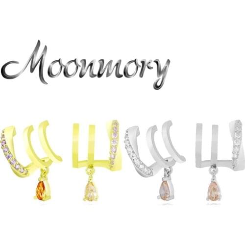 Moonmory 925 Sterling Silver Orange Zircon Three Circle Stud Earring For Women White Crystal Round Earring With Piercing Jewelry