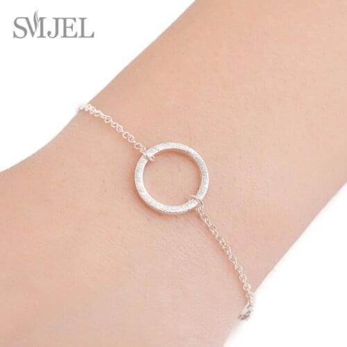 SMJEL Vintage Hollow Round Circle Bracelets For Women Gold Chain Friendship Bracelet femme Sister Jewelry Gifts