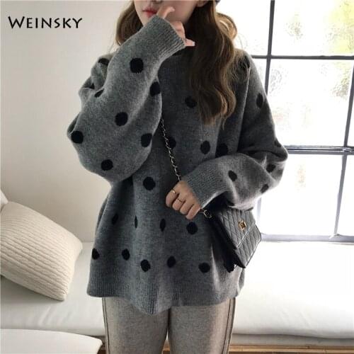 Women Knitted Sweater And Pullovers Korean Fashion Style O-Neck Jumper Sweaters Autumn And Winter 2019 New Dot Tops