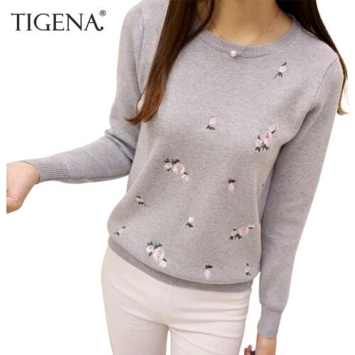 TIGENA Floral Embroidery Sweater Women 2020 Winter Long Sleeve Knitted Sweaters And Pullovers Female Knitted Jumper Lady Clothes