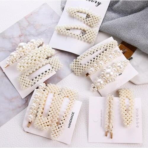 1Set Handmade Pearls Hair Clips Pin for Women Fashion Geometric Flower Barrettes Headwear Girls Sweet Hairpins Hair Accessorie